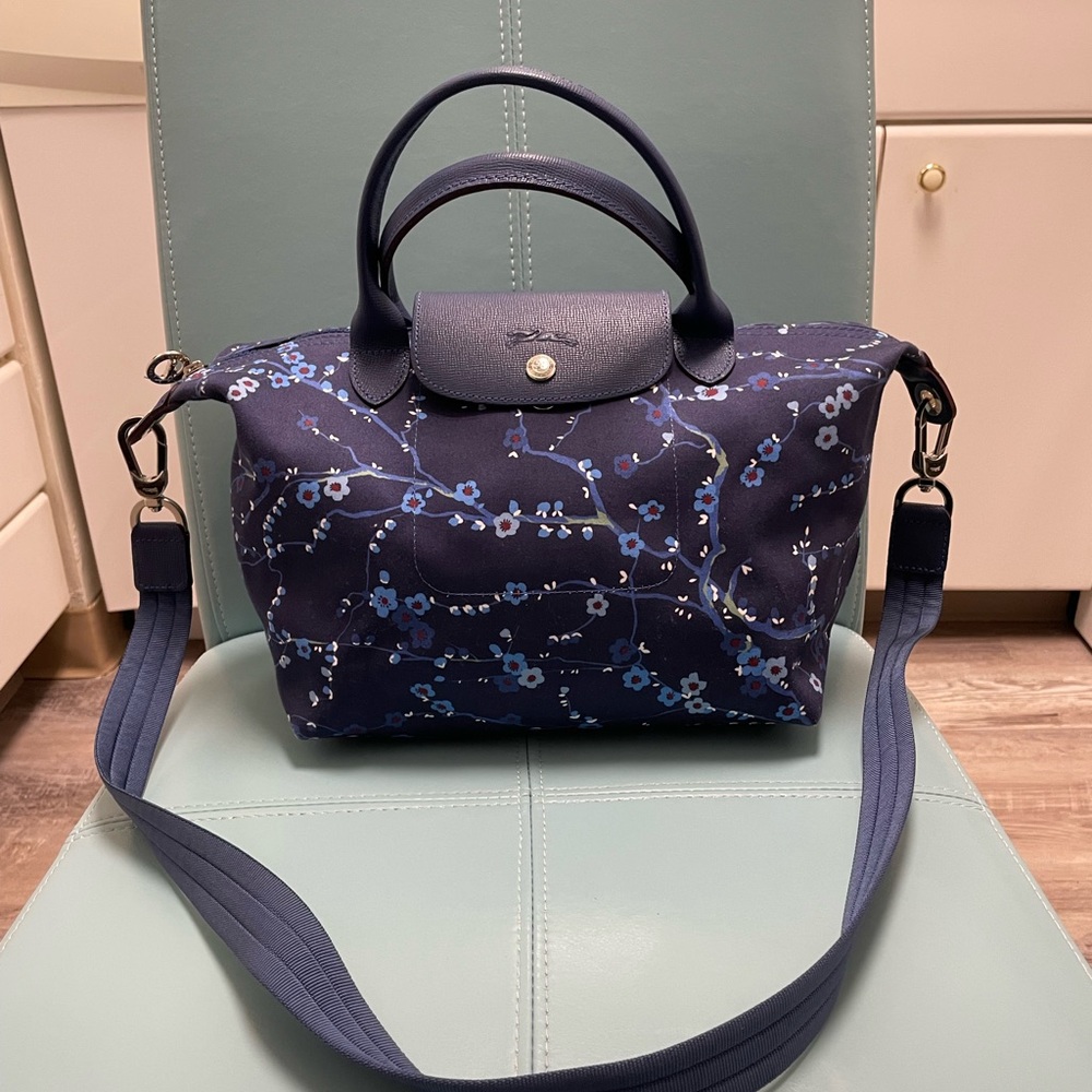 Longchamp Floral Navy Handbag